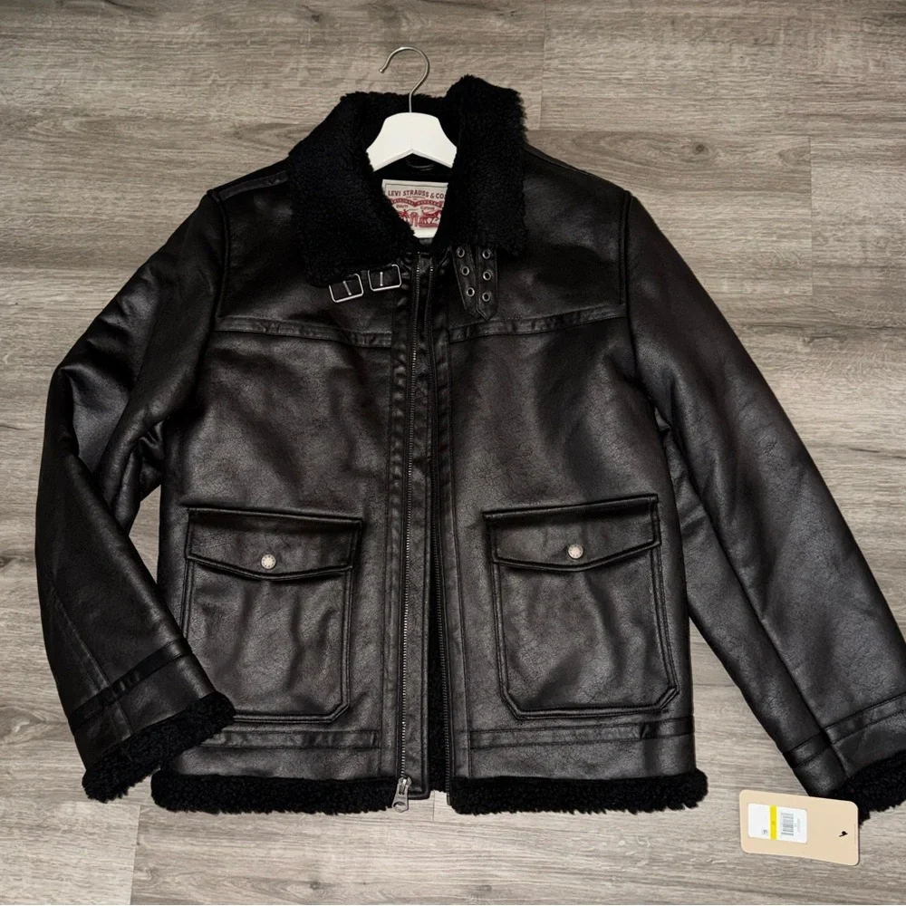 Levi's Black faux Shearling aviator rancher jacket size M